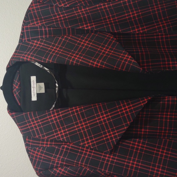 Allison Daley Red & Black Plaid Open Front Blazer Size 14 - Picture 2 of 10